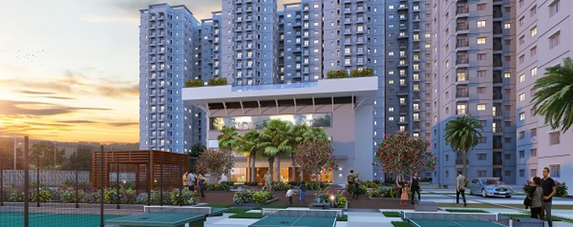 Shriram 122 West – Podium courtyard with table-tennis tables (artist's impression)