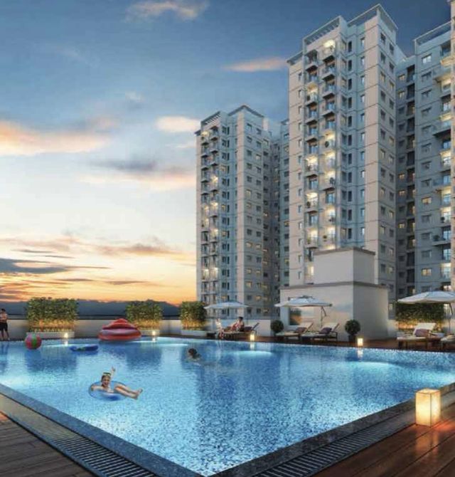Shriram 122 West – rooftop swimming pool at dusk (artist's impression)